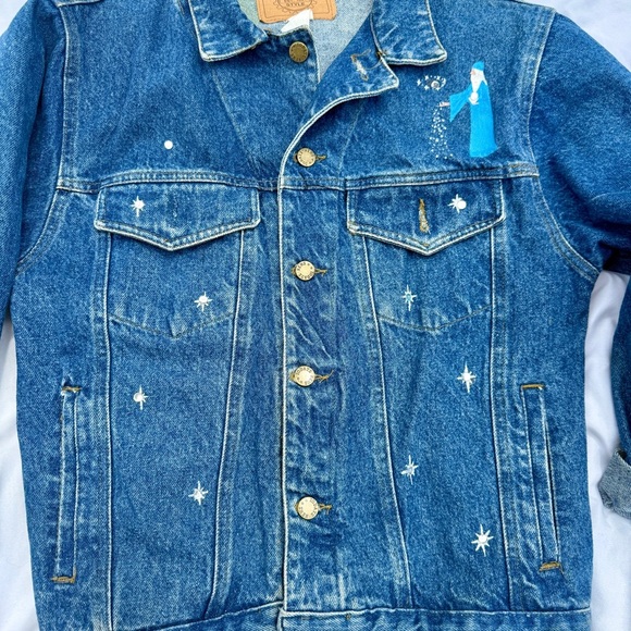 Custom Hand-Painted Miami Magic Skyline & Wizard Vintage Denim Jacket - Picture 6 of 10